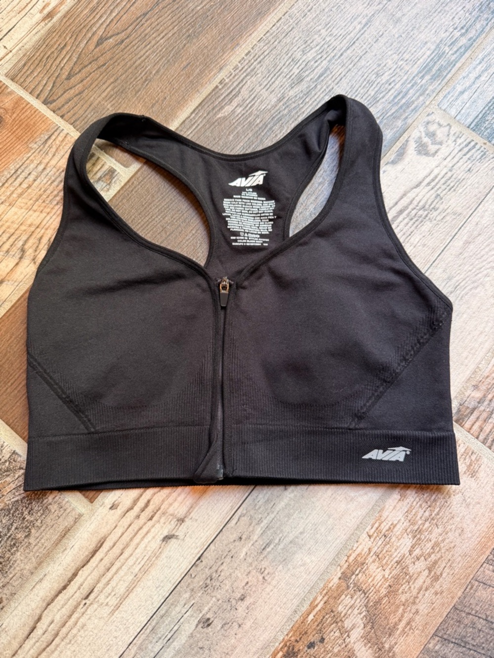 Avia Black Front-Zip Racerback Sports Bra